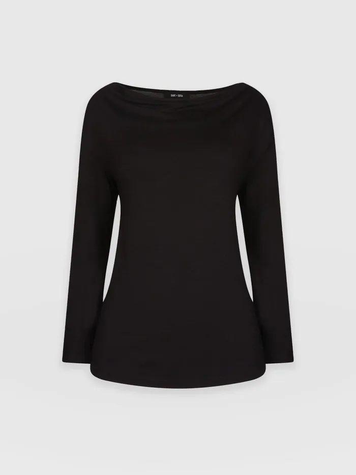Cowl Neck Tee Long Sleeve 8211 Black Black Women Saint And Sofia TShirts and Tanks