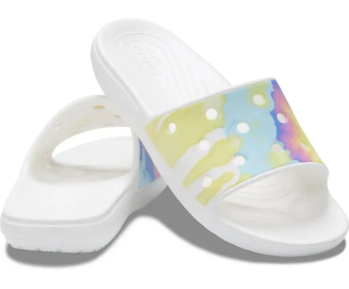 Crocs Sandals Classic Crocs TieDye Graphic Slide White Multi 8211 WomenMen