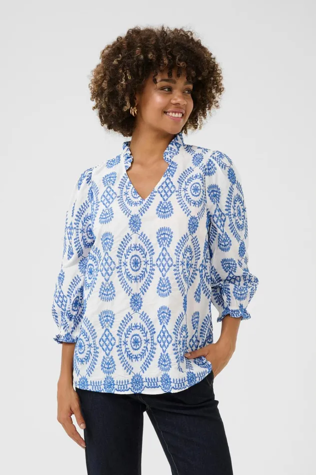 CULTURE Blouses CUtia Blouse With Embroidery Bluewhite 8211 Women