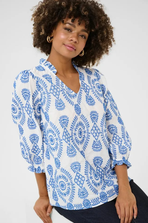 CULTURE Blouses CUtia Blouse With Embroidery Bluewhite 8211 Women