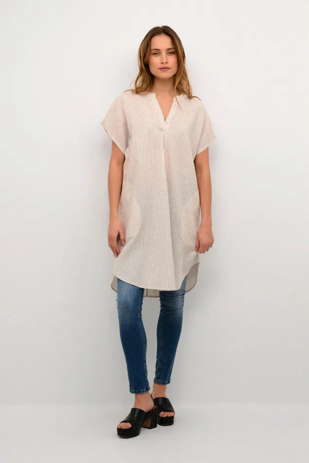 CULTURE Dresses CUazemina Linen Dress Sandwhite Stripe 8211 Women
