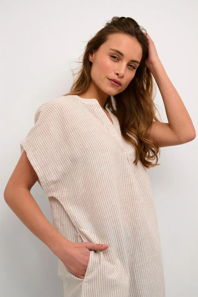 CULTURE Dresses CUazemina Linen Dress Sandwhite Stripe 8211 Women