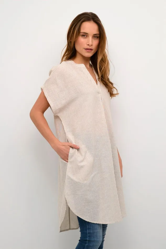 CULTURE Dresses CUazemina Linen Dress Sandwhite Stripe 8211 Women