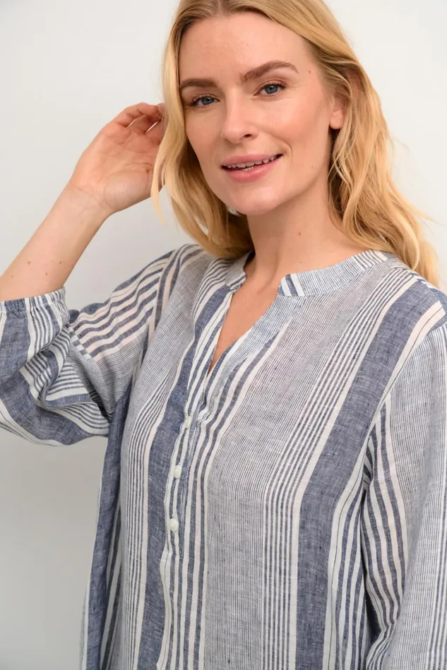 CULTURE Dresses CUmolly Linen Dress Whiteblue Stripe 8211 Women
