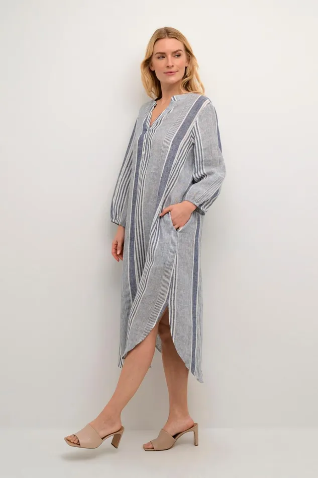 CULTURE Dresses CUmolly Linen Dress Whiteblue Stripe 8211 Women