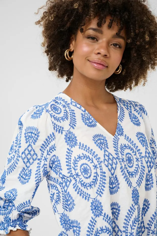 CULTURE Dresses CUtia Dress With Embroidery Bluewhite 8211 Women