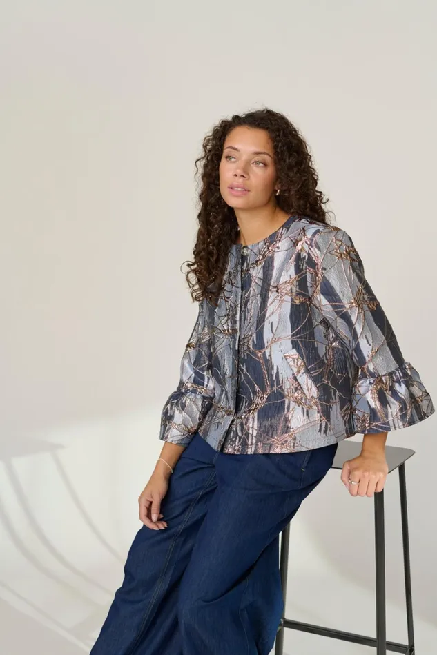 CULTURE Jackets and Coats CUbanjo Jacket With Bell Sleeves Blue Floral 8211 Women