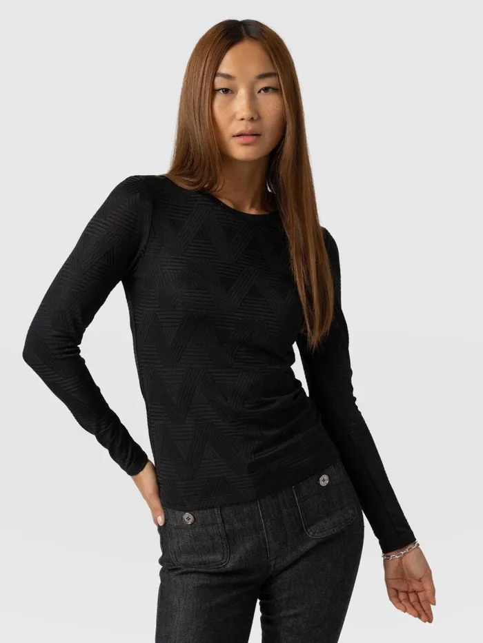 Darcey Long Sleeve Tee 8211 Black Jacquard Black Jacquard Women Saint And Sofia TShirts and Tanks