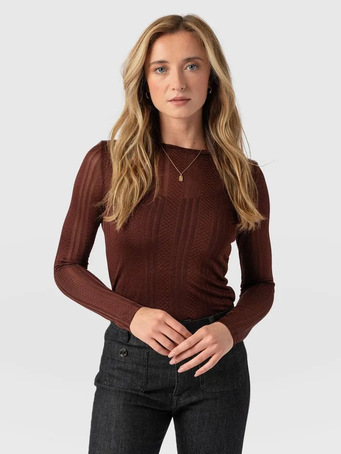 Demi Lace Long Sleeve Tee 8211 Maroon Maroon Women Saint And Sofia TShirts and Tanks Demi Lace Long Sleeve Tee 8211 Maroon Maroon Women Saint And Sofia TShirts and Tanks