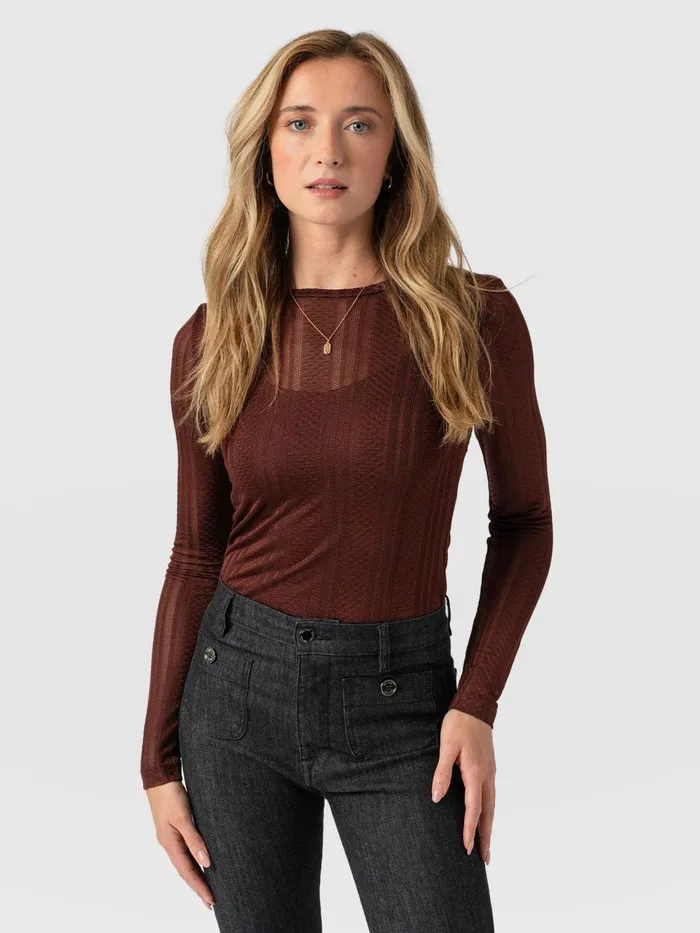 Demi Lace Long Sleeve Tee 8211 Maroon Maroon Women Saint And Sofia TShirts and Tanks