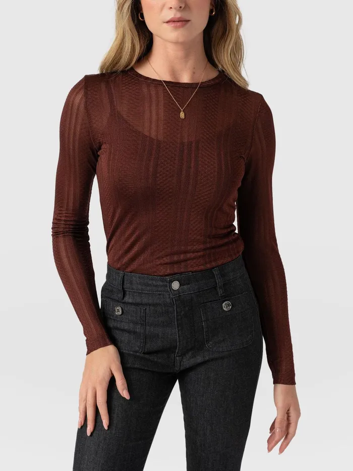 Demi Lace Long Sleeve Tee 8211 Maroon Maroon Women Saint And Sofia TShirts and Tanks