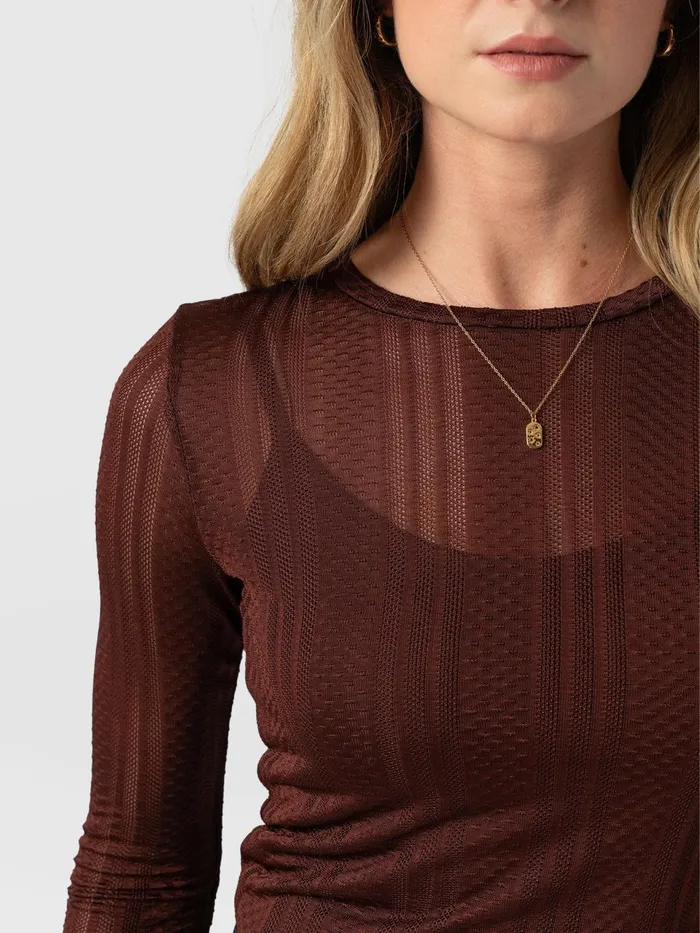 Demi Lace Long Sleeve Tee 8211 Maroon Maroon Women Saint And Sofia TShirts and Tanks