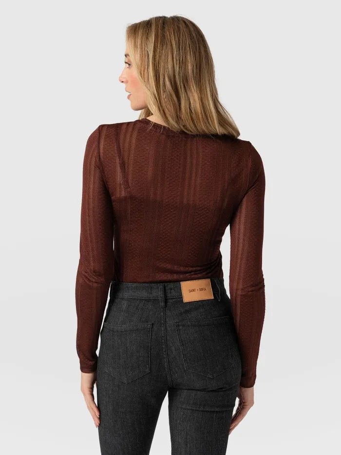 Demi Lace Long Sleeve Tee 8211 Maroon Maroon Women Saint And Sofia TShirts and Tanks
