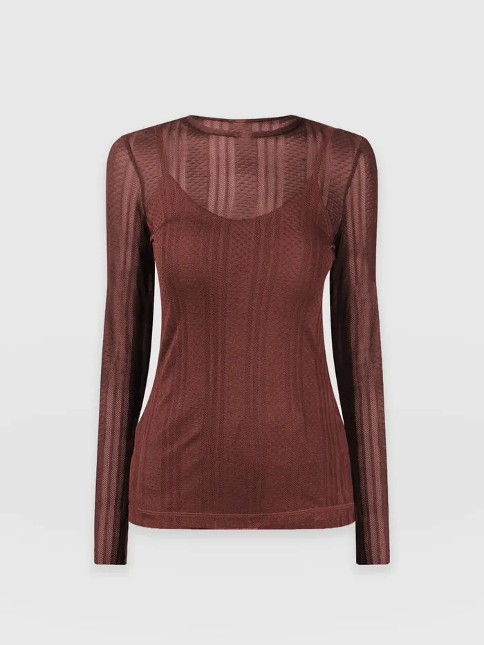 Demi Lace Long Sleeve Tee 8211 Maroon Maroon Women Saint And Sofia TShirts and Tanks