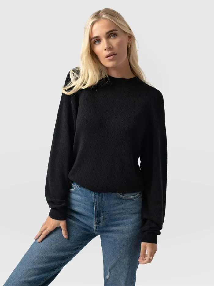 Diamond Knit Sweater 8211 Black Black Women Saint And Sofia Knitwear