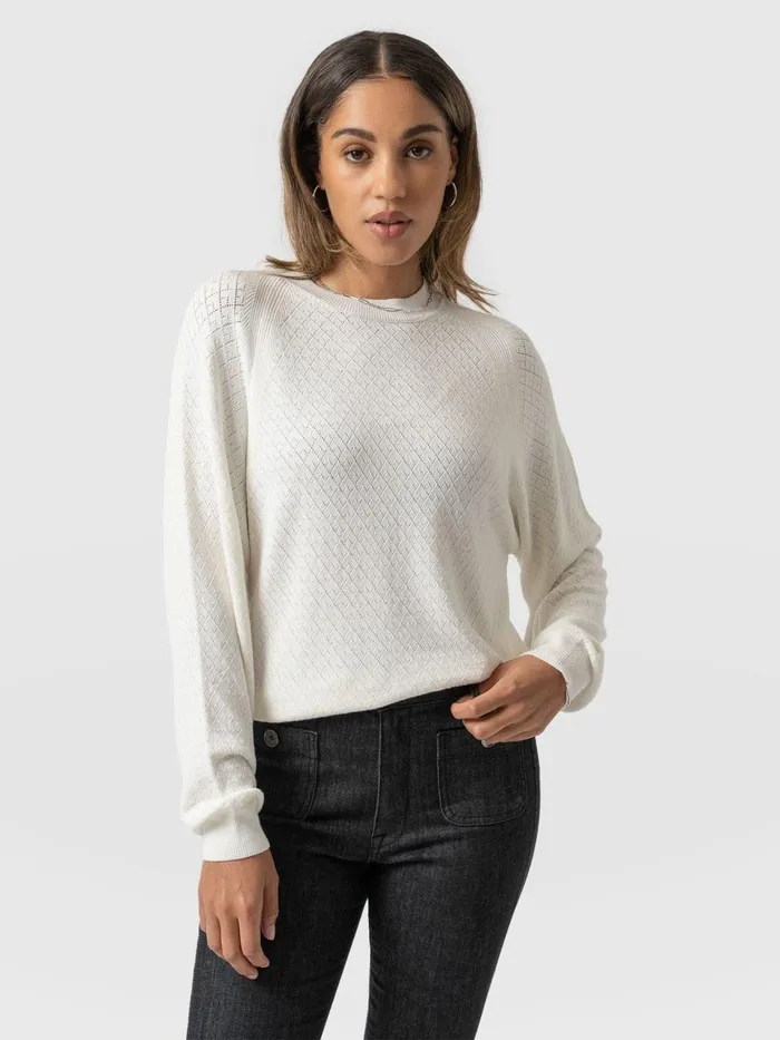 Diamond Knit Sweater 8211 White White Women Saint And Sofia Knitwear