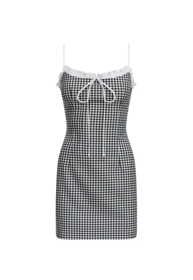 Dresses Women Lioness Fashion BARDOT GINGHAM MINI Black Check Dresses Women Lioness Fashion BARDOT GINGHAM MINI Black Check
