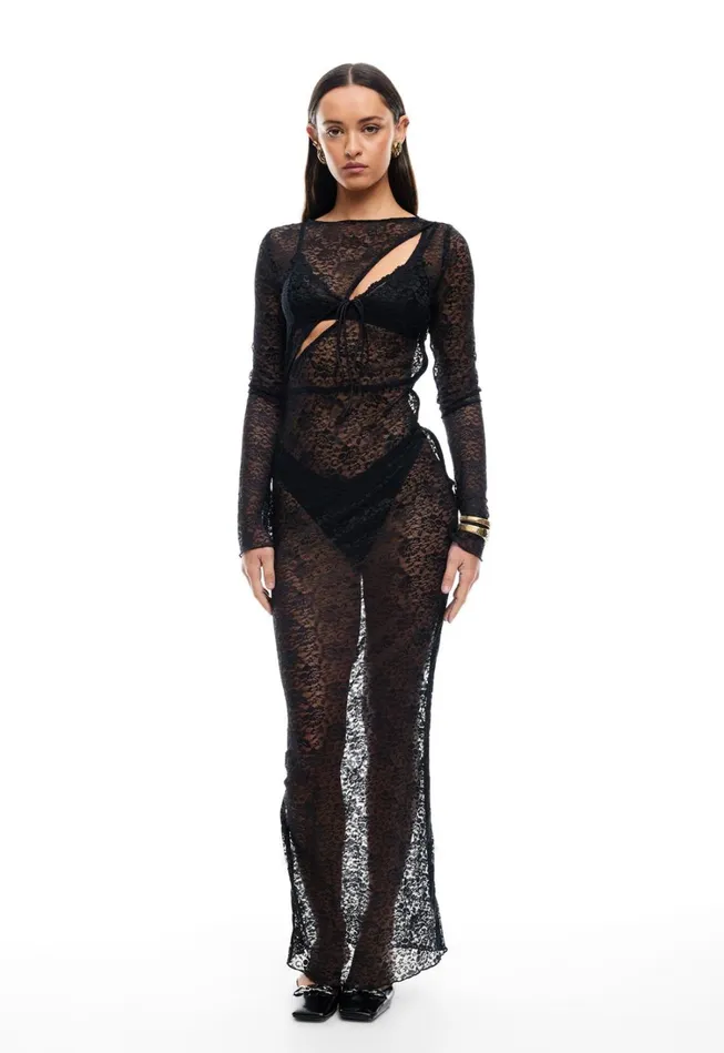 Dresses Women Lioness Fashion FEVER LACE MAXI DRESS Onyx