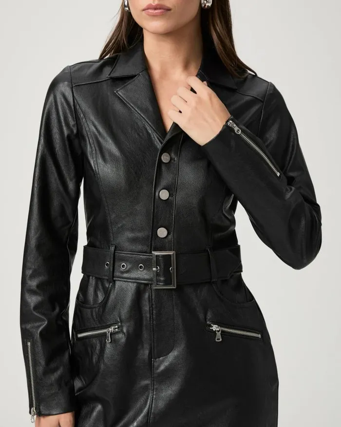 Dresses Women PAIGE Strada Moto Dress 8211 Black Faux Leather Dresses Women PAIGE Strada Moto Dress 8211 Black Faux Leather