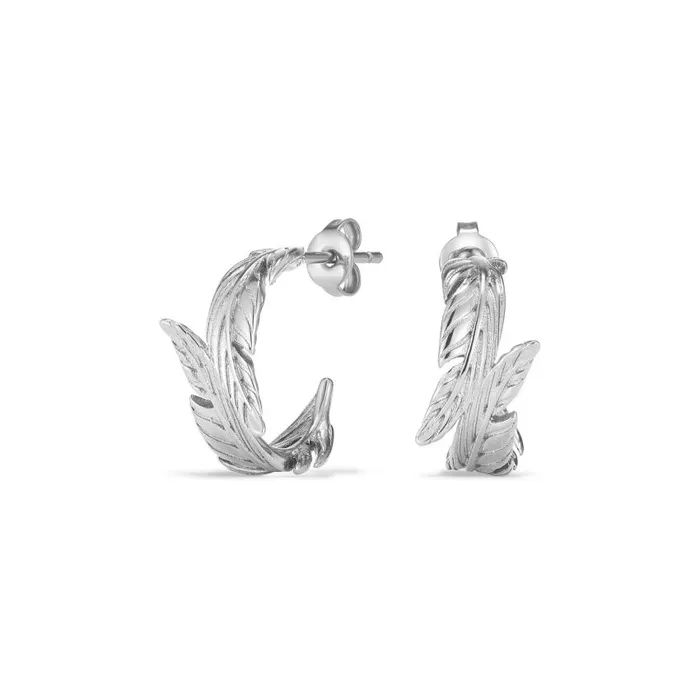 Earrings Women Olivia Burton Feather Silver Tone Hoop Earrings