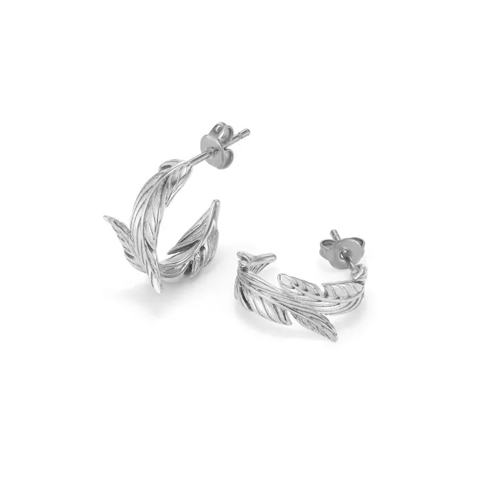 Earrings Women Olivia Burton Feather Silver Tone Hoop Earrings