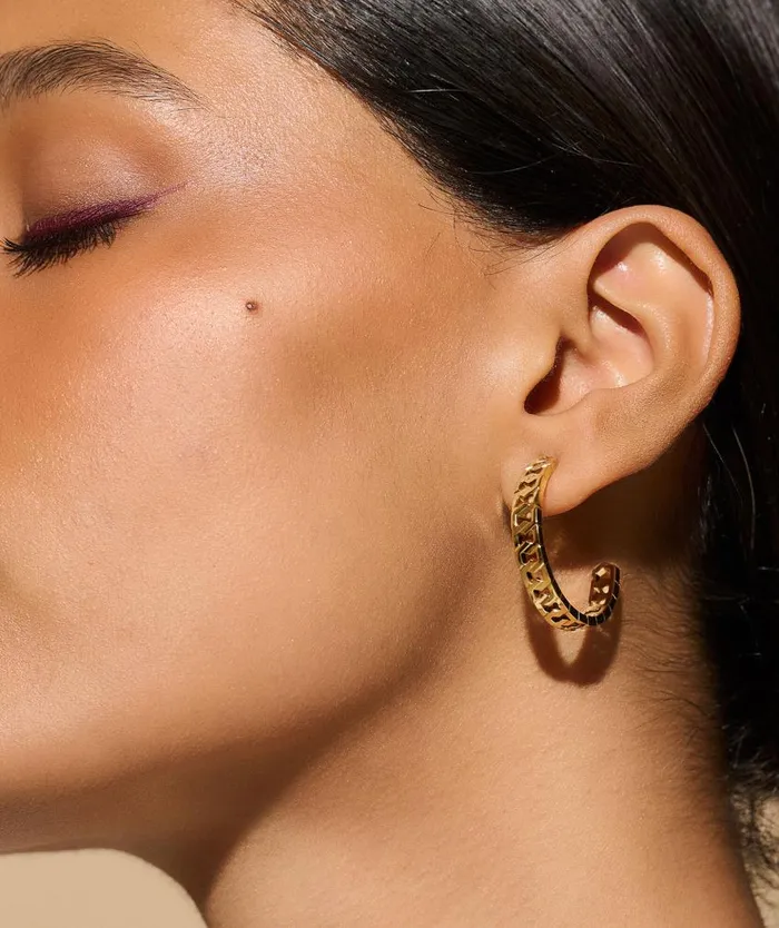 Earrings Women Olivia Burton Honeycomb Gold Link Hoop Earrings