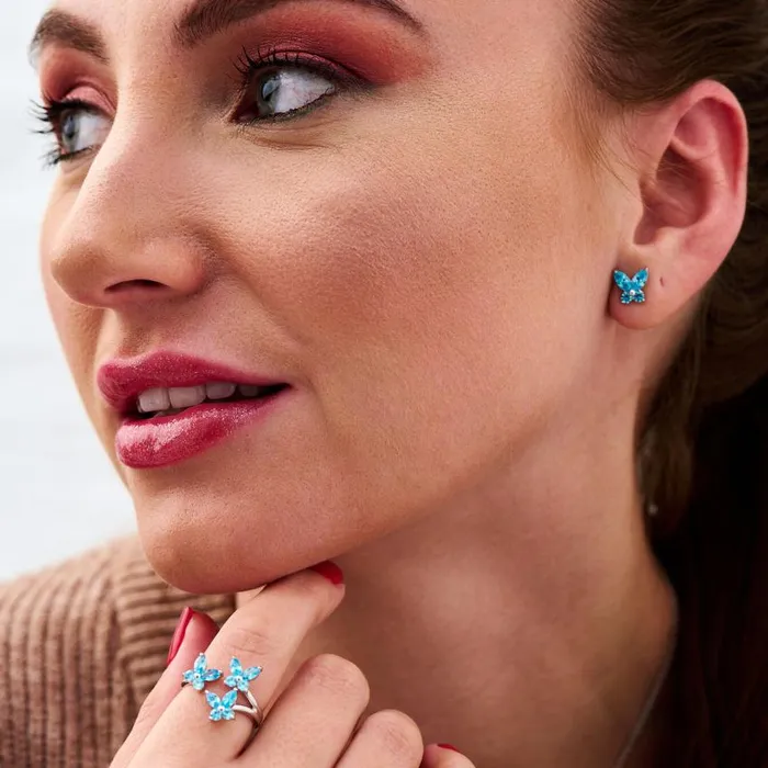 Earrings Women Olivia Burton Silver and Blue Marquise Stud Earrings