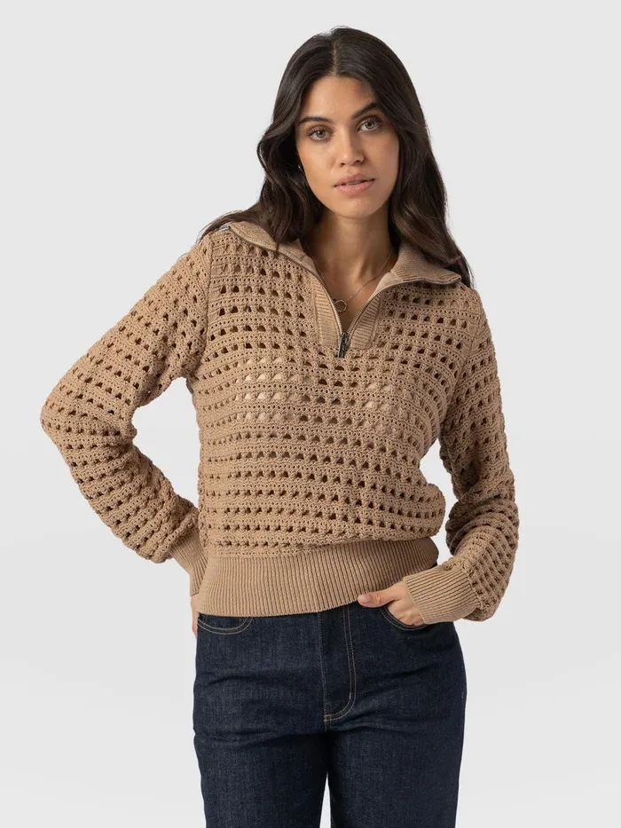 Ester Quarter Zip Knit 8211 Camel Camel Women Saint And Sofia Knitwear