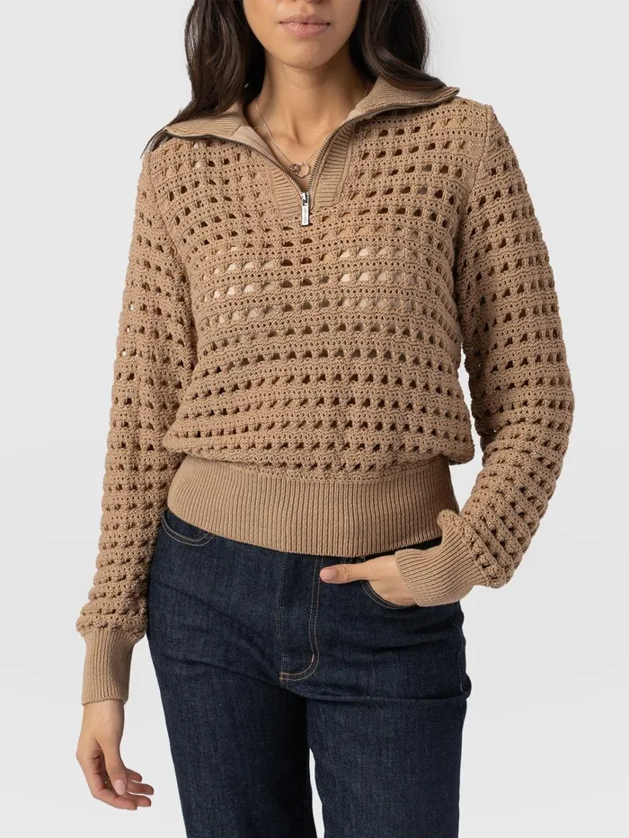 Ester Quarter Zip Knit 8211 Camel Camel Women Saint And Sofia Knitwear