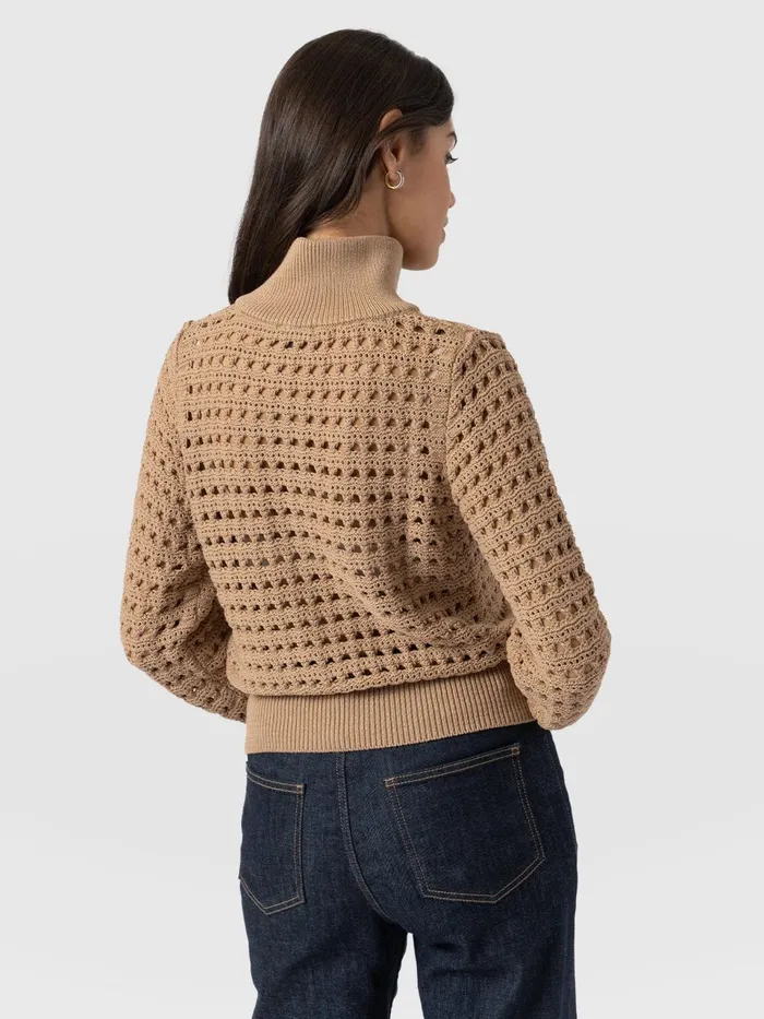Ester Quarter Zip Knit 8211 Camel Camel Women Saint And Sofia Knitwear