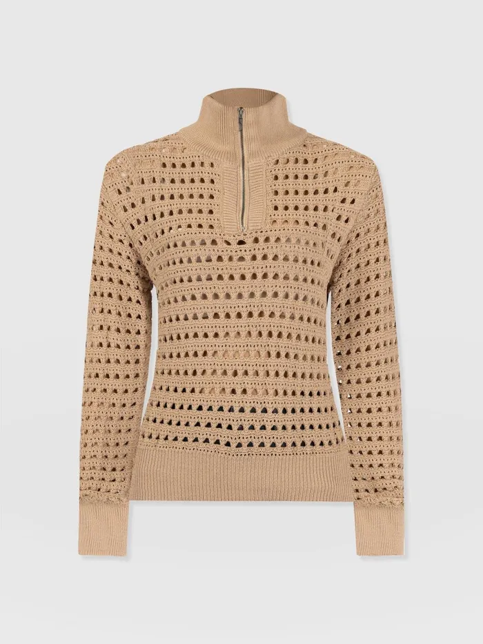 Ester Quarter Zip Knit 8211 Camel Camel Women Saint And Sofia Knitwear