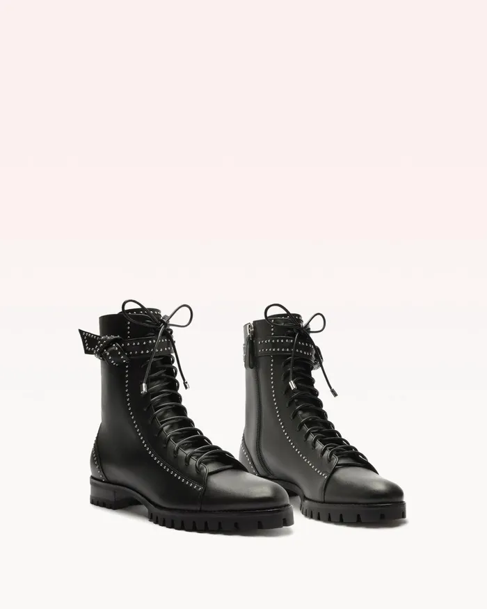 Evelyn Studded Combat Boots 8211 Black Lace Up Booties 8211 Designer Combat Boots Black Women Alexandre Birman Boots