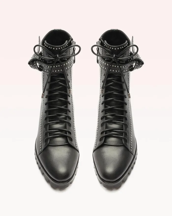 Evelyn Studded Combat Boots 8211 Black Lace Up Booties 8211 Designer Combat Boots Black Women Alexandre Birman Boots