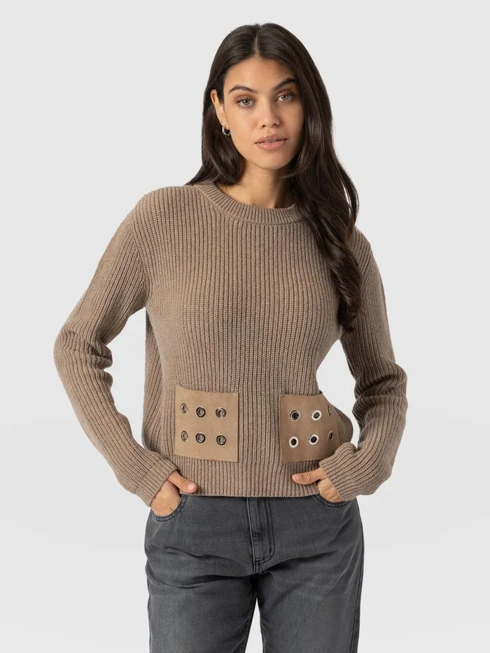 Eyelet Rib Knit Sweater 8211 Mocha Mocha Women Saint And Sofia Knitwear