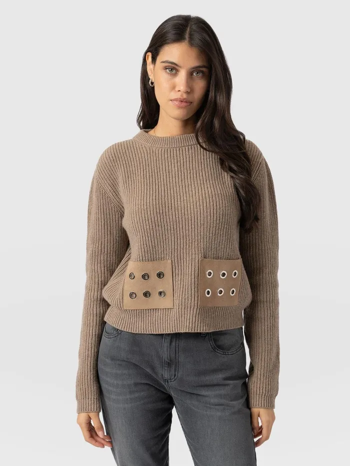Eyelet Rib Knit Sweater 8211 Mocha Mocha Women Saint And Sofia Knitwear