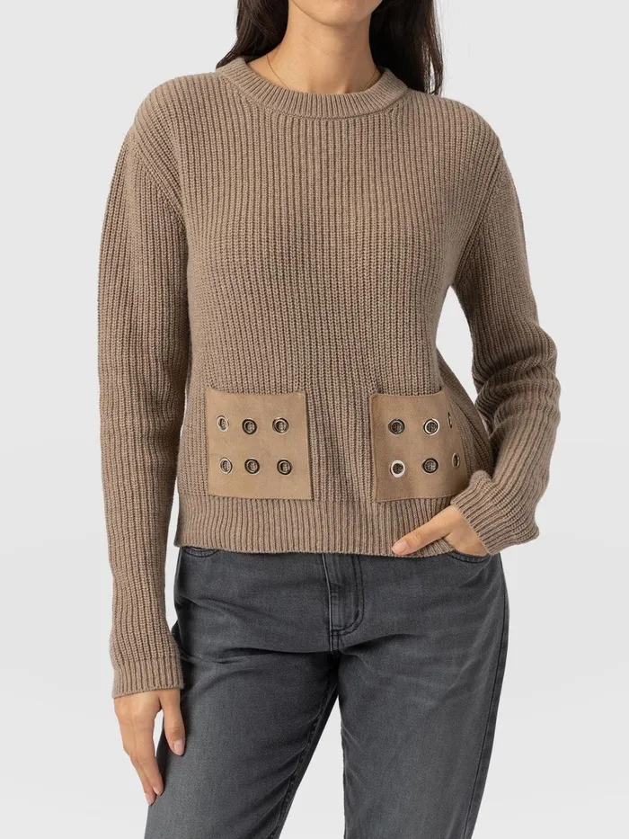 Eyelet Rib Knit Sweater 8211 Mocha Mocha Women Saint And Sofia Knitwear