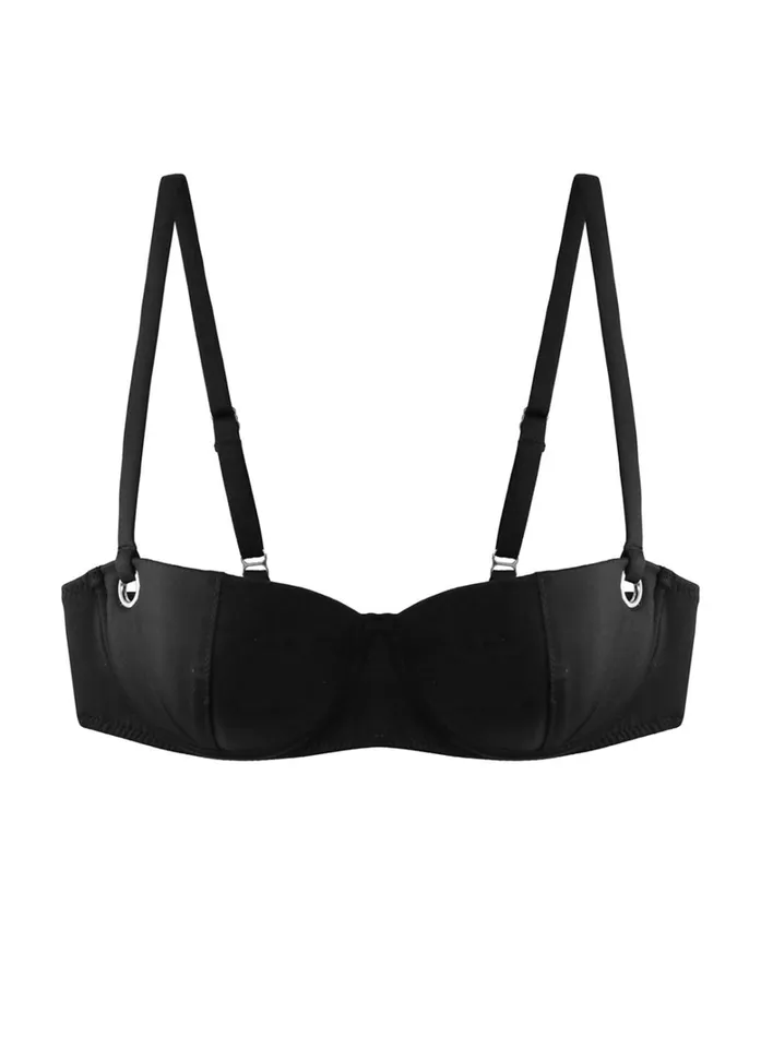 Fleur Du Mal Bikinis Women Grommet Balconette Bikini Top Black Fleur Du Mal Bikinis Women Grommet Balconette Bikini Top Black