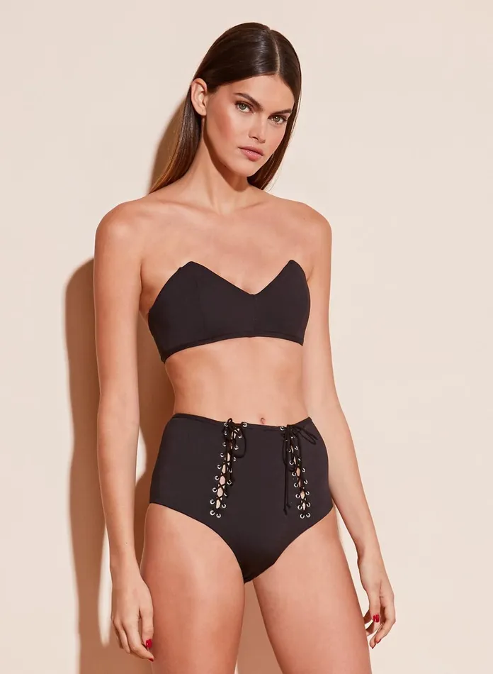 Fleur Du Mal Bikinis Women Lacing Back Bandeau Black