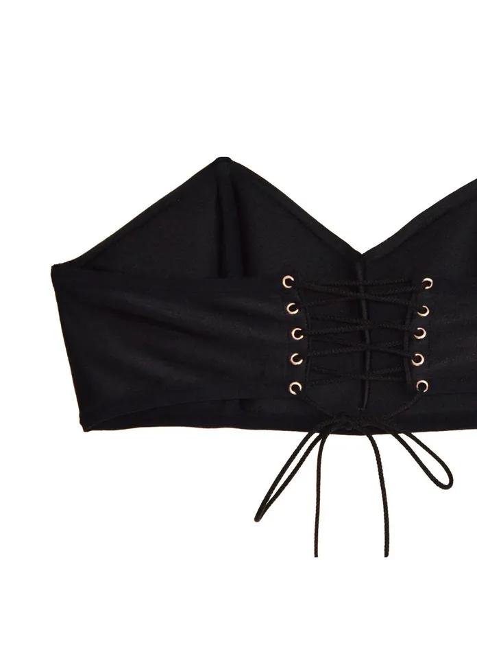 Fleur Du Mal Bikinis Women Lacing Back Bandeau Black Fleur Du Mal Bikinis Women Lacing Back Bandeau Black
