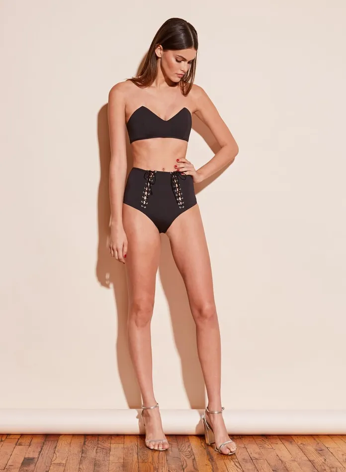 Fleur Du Mal Bikinis Women Lacing Back Bandeau Black Fleur Du Mal Bikinis Women Lacing Back Bandeau Black