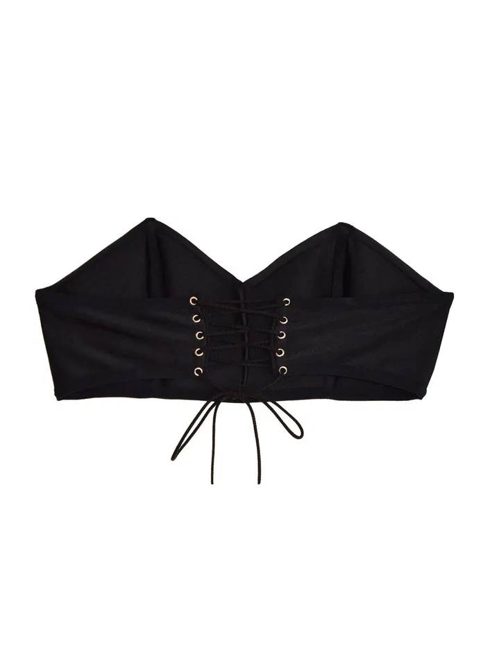 Fleur Du Mal Bikinis Women Lacing Back Bandeau Black Fleur Du Mal Bikinis Women Lacing Back Bandeau Black