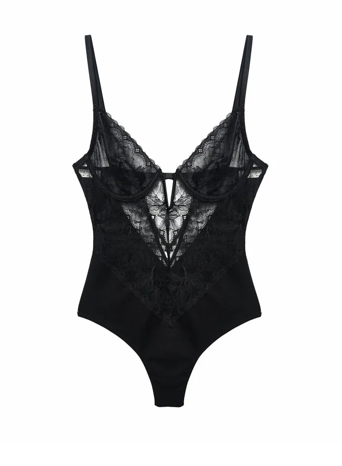 Fleur Du Mal Bodysuits Women Gardenia Lace Bodysuit Black Fleur Du Mal Bodysuits Women Gardenia Lace Bodysuit Black