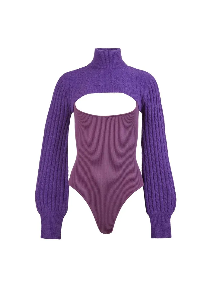 Fleur Du Mal Bodysuits Women Knit Cutout Front Bodysuit Ultra Violet