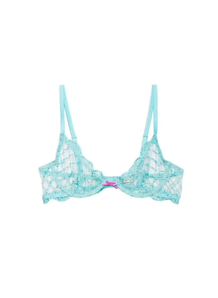 Fleur Du Mal Bras Women Dotty Grid Demi Bra Bright Jade