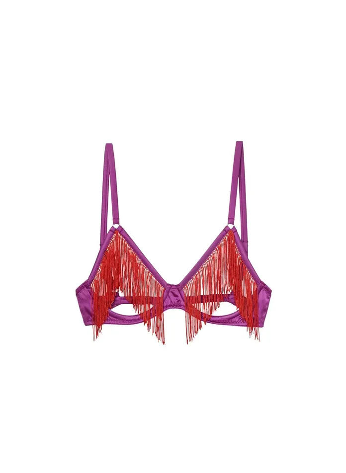 Fleur Du Mal Bras Women Fringe Ouvert Bra Bright Plum Fleur Du Mal Bras Women Fringe Ouvert Bra Bright Plum