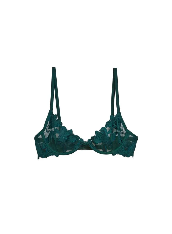 Fleur Du Mal Bras Women Fuller Cup Lily Embroidery Plunge Demi Bra Evergreen Fleur Du Mal Bras Women Fuller Cup Lily Embroidery Plunge Demi Bra Evergreen