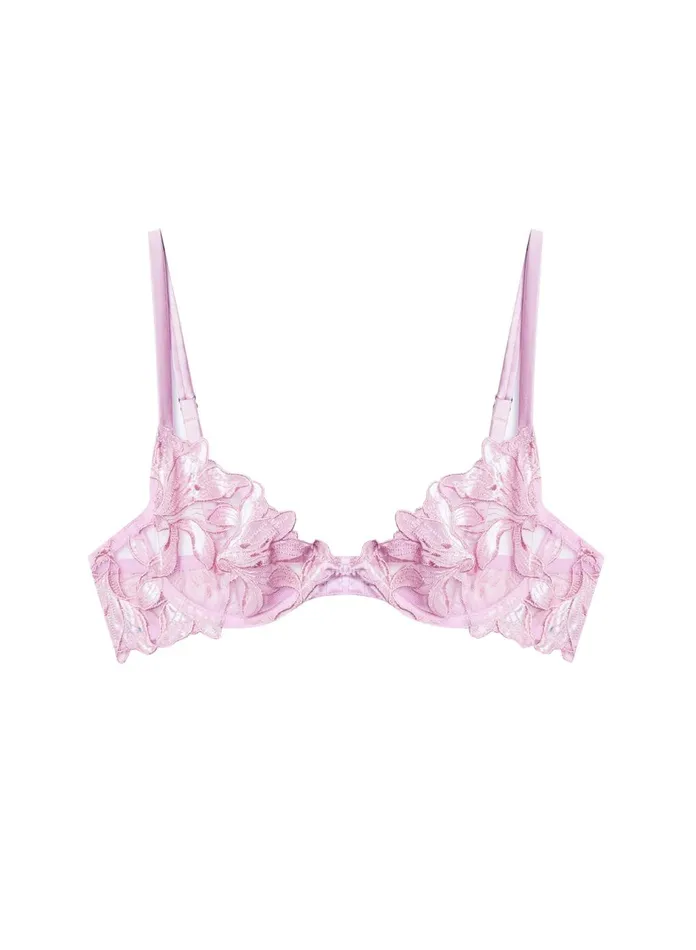 Fleur Du Mal Bras Women Fuller Cup Velvet Lily Embroidery Plunge Demi Bra Pink Lavender Fleur Du Mal Bras Women Fuller Cup Velvet Lily Embroidery Plunge Demi Bra Pink Lavender
