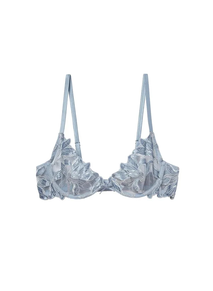 Fleur Du Mal Bras Women Fuller Cup Velvet Lily Embroidery Plunge Demi Bra Steel Blue Fleur Du Mal Bras Women Fuller Cup Velvet Lily Embroidery Plunge Demi Bra Steel Blue