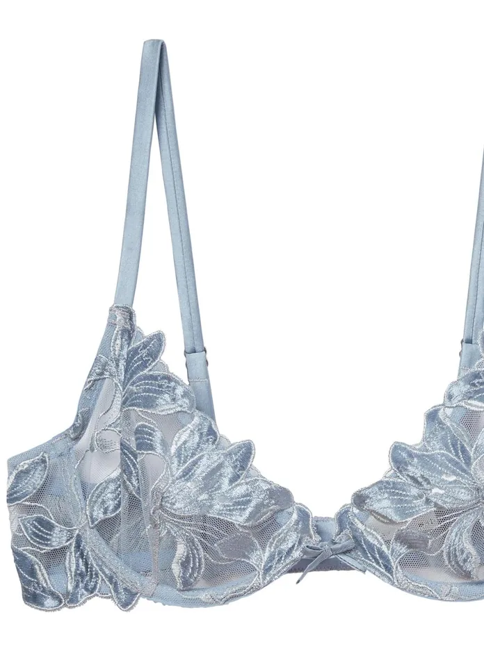 Fleur Du Mal Bras Women Fuller Cup Velvet Lily Embroidery Plunge Demi Bra Steel Blue Fleur Du Mal Bras Women Fuller Cup Velvet Lily Embroidery Plunge Demi Bra Steel Blue