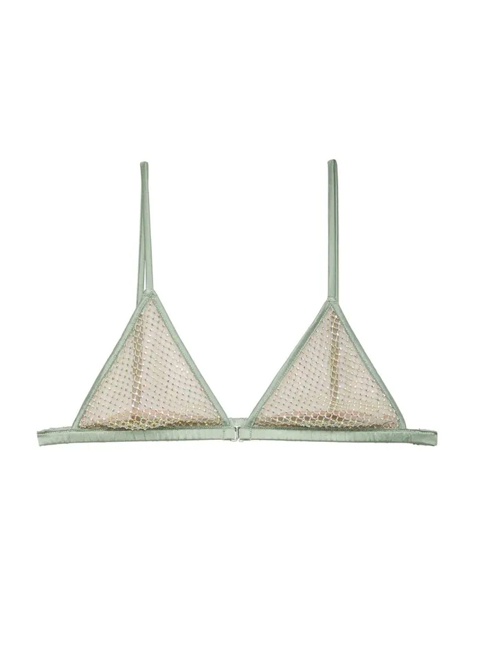 Fleur Du Mal Bras Women Rhinestone Fishnet Triangle Bra Sage Fleur Du Mal Bras Women Rhinestone Fishnet Triangle Bra Sage
